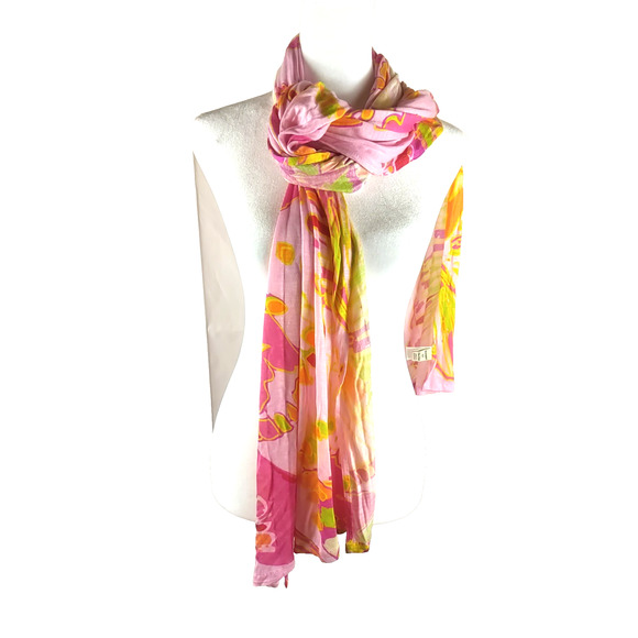 Old Navy Scarf Pink Green Rectangle 78 X 20 Spring Fun - Picture 1 of 7